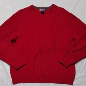 Ralph Lauren Chaps Vintage Red Cable Knit Crewneck Sweater 100% Cotton Sz Lg